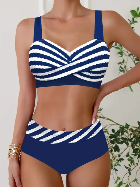 New High Quality Summer Women's Swimwear Fashion Holiday Sexy Fried Dough Twists Print Bikini Shorts Two Piece Set S-5XL 1