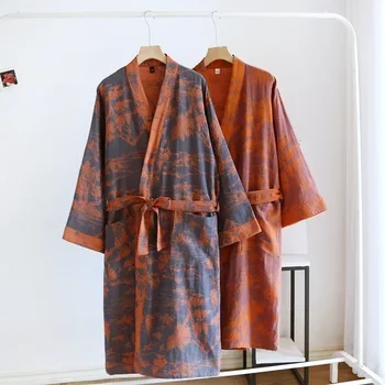 Accappatoio da donna in cotone stampato con vestibilità ampia, stile giapponese, kimono, accappatoio, pigiama in cotone fumante, vestaglie da donna 1