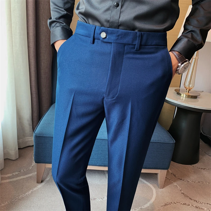 Pantalones de traje para hombre, pantalón Formal, elástico, ajustado, hasta  el tobillo, de alta calidad, moda Boutique, 2022|Pantalones de traje| -  AliExpress