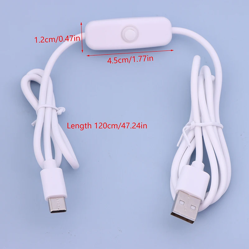 【C】1개 USB to Type C 스위치 케이블 5V 2A 전원 연장선 흰색/검정색 램프/팬 버튼 제어용