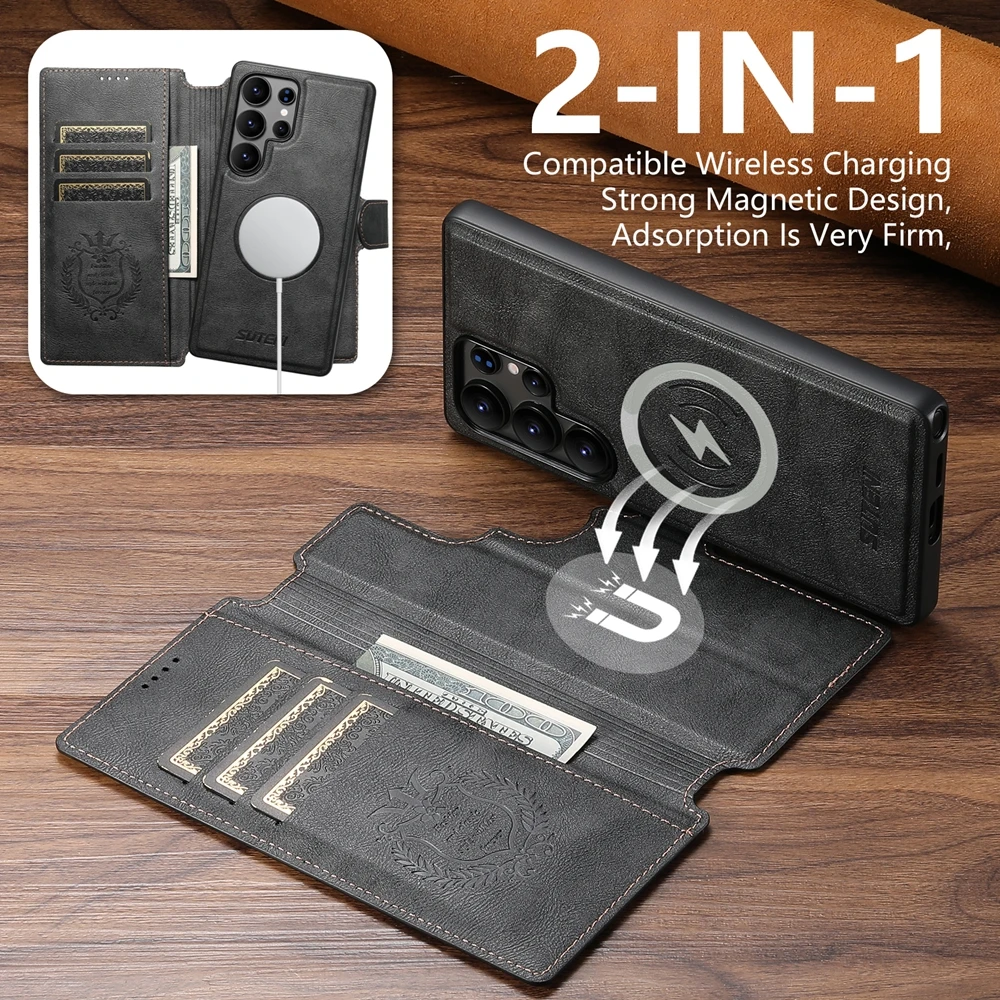 Luxury MagSafe Leather Wallet Case with Magnetic Closure and Card Pocket