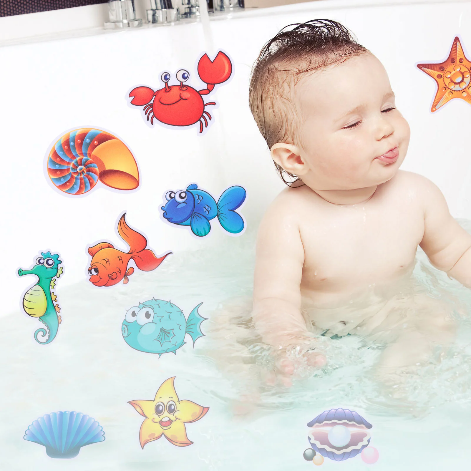 

10Pcs Bathtub Stickers Adorable Sea Animal Pattern Adhesive Stickers for Kids