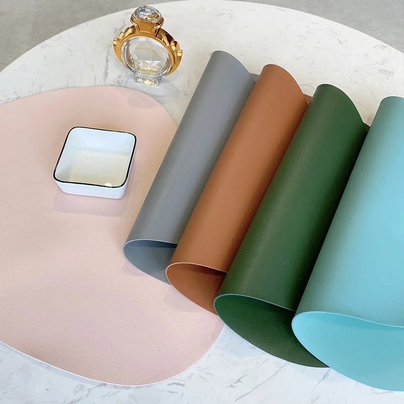 

Nordic ins simple solid color leather placemat non-slip waterproof pvc leather coffee coaster double-sided round insulation pad