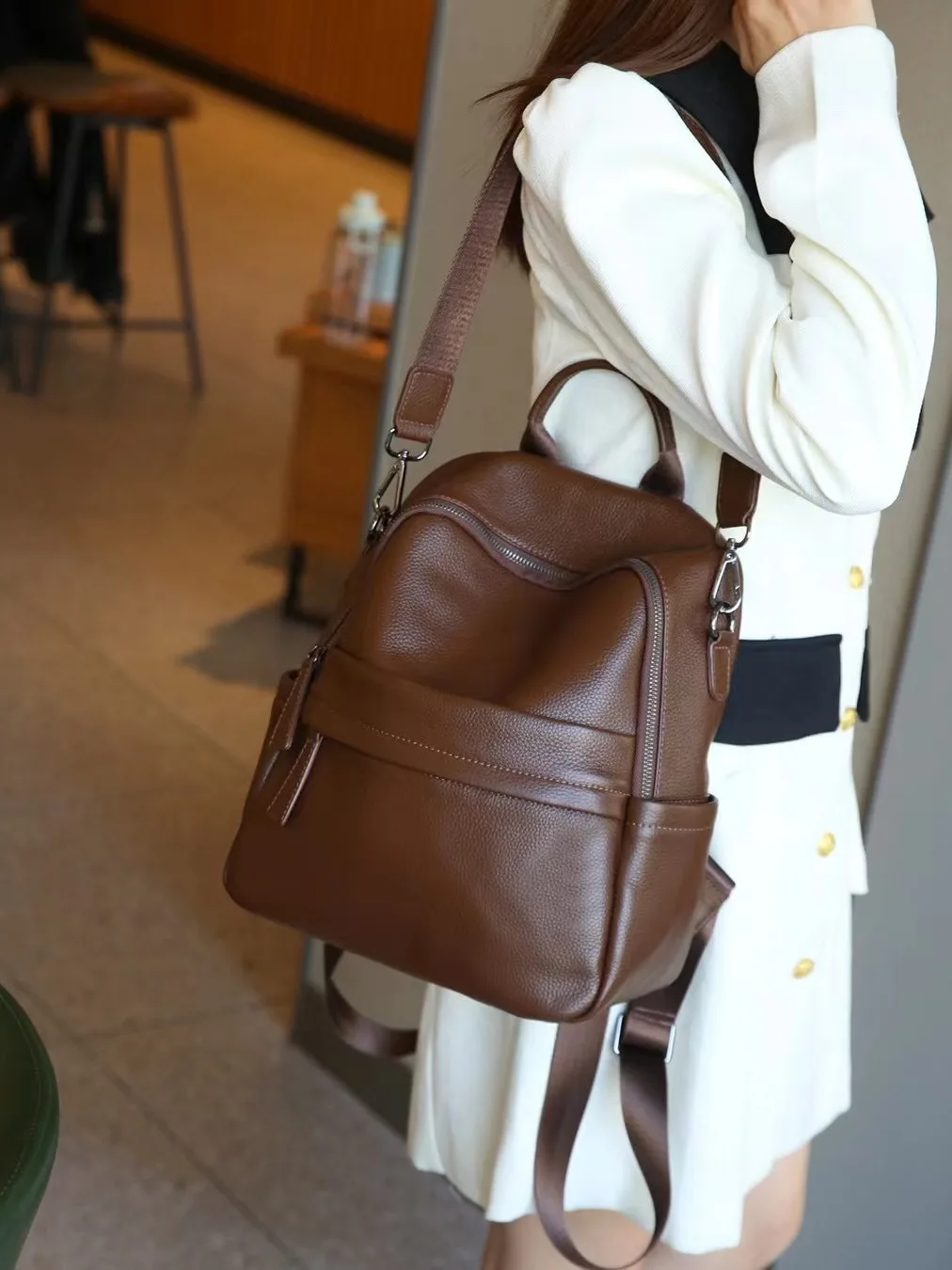 Genuine leather Women's Backpack Fashion Casual Large Capacity Travel Knapsack Head layer cowhide commuter handbag