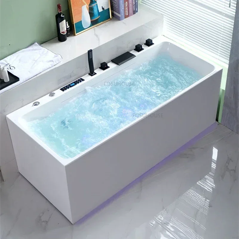 Modern Acrylic Bathtub Rectangle Comfortable Massage Thermostatic Adults Household Bubbles Bathtub Bathroom Fixture