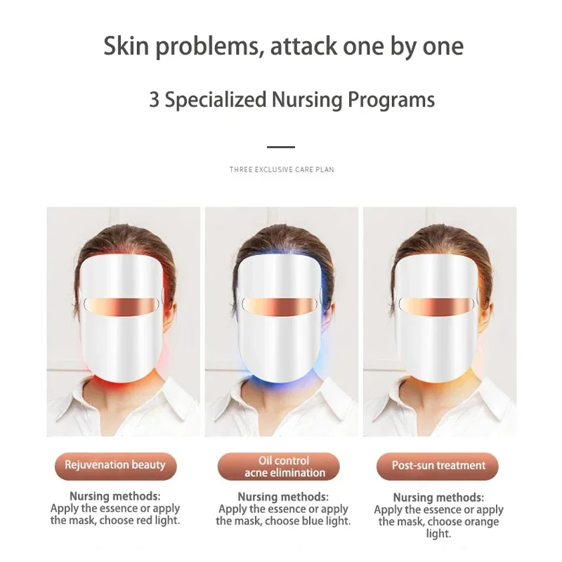 3 Colors LED Facial Mask Photon Therapy Mask Skin Rejuvenation Anti Acne Wrinkle Removal Whitening Face Lifting Beauty Care
