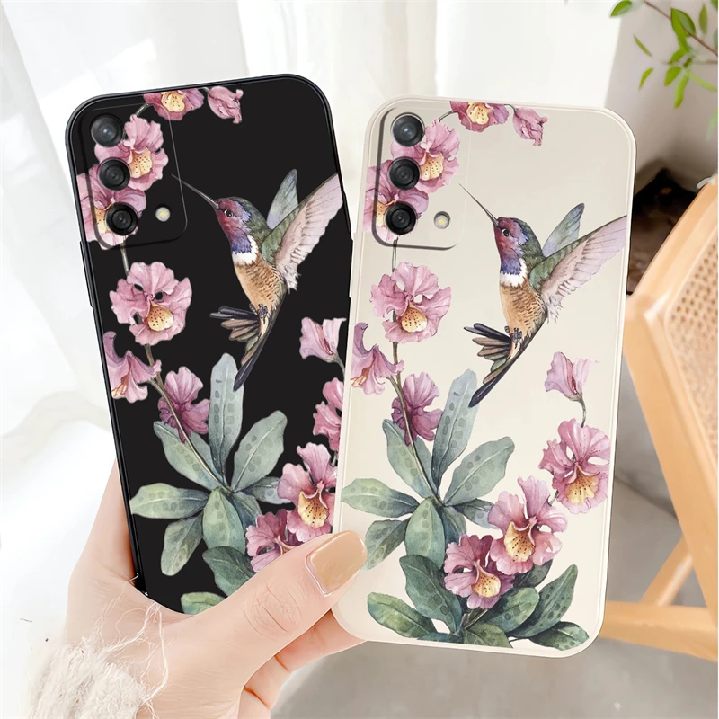 Chic Pink Flowers & Birds Shockproof Silicone Phone Case