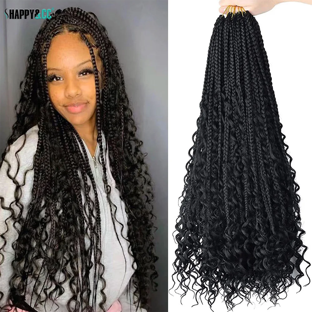 Goddess Box Braids Crochet Hair Bohomian Box Braids Crochet Braids Curly  Ends 14 Inch 8 Packs Crochet Braids Hair Extension(1B)