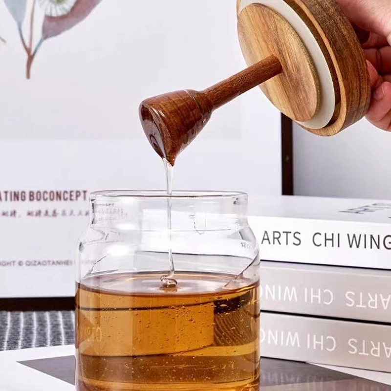 Honey Jar Honey Jar Advanced High Borosilicate Glass Sealed Tank Mixing Rod With Wooden Cover Transparent Honey Bottle