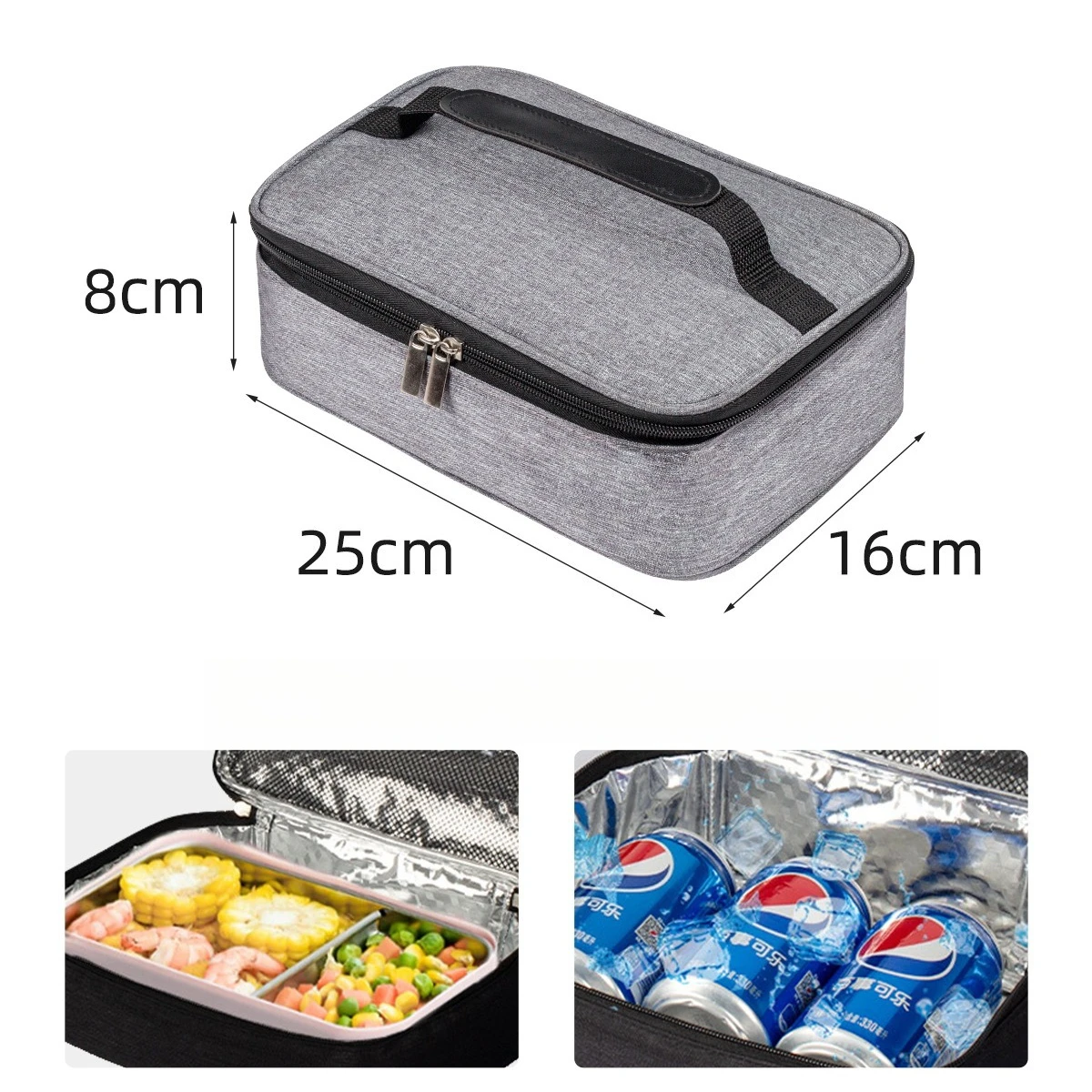 Bento Bag With Handle Double Zipper Waterproof Rectangle Portable Thermal Lunch Box Pouch Insulated Food Bento Storage Container - 2