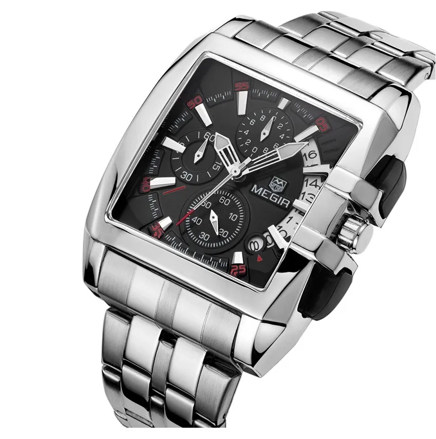 

Часы наручные MEGIR Мужские кварцевые, модные брендовые роскошные стальные водонепроницаемые спортивные, с датой