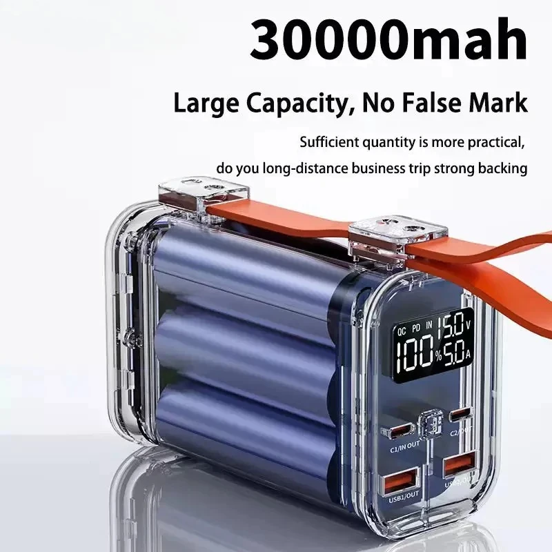 30000mAh Large Capacity Power Bank Portable USB C 100W Fast Charging Mobile External Battery For iPhone 16 Xiaomi Samsung Laptop 5