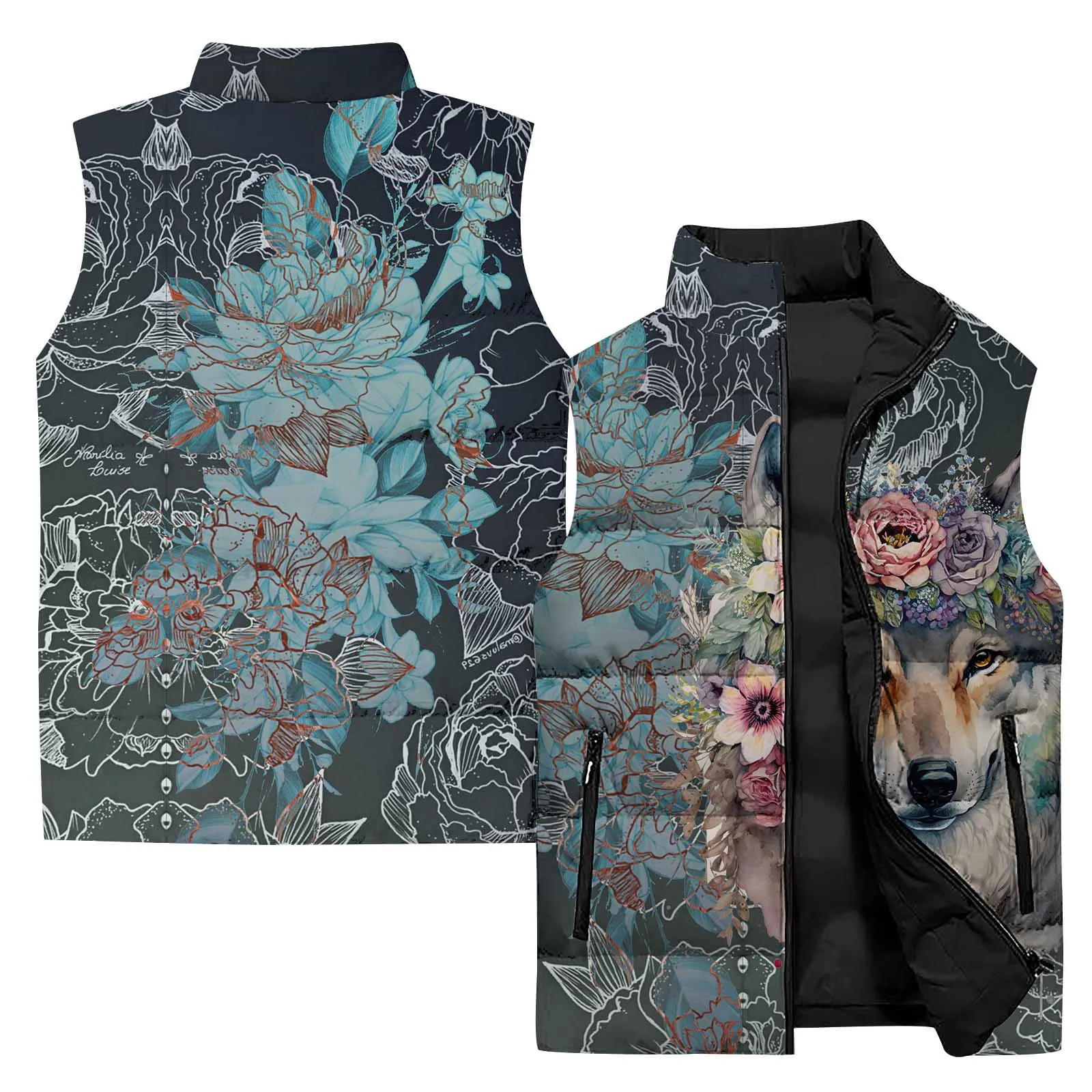 thumbnail image 1 of Chaquetas de invierno para hombre, chaleco de algodón con estampado de tigre y lobo, ropa para hombre 2024, chaqueta de moda, chaleco de viento frío, chalecos, abrigos sin mangas, 1 of 5