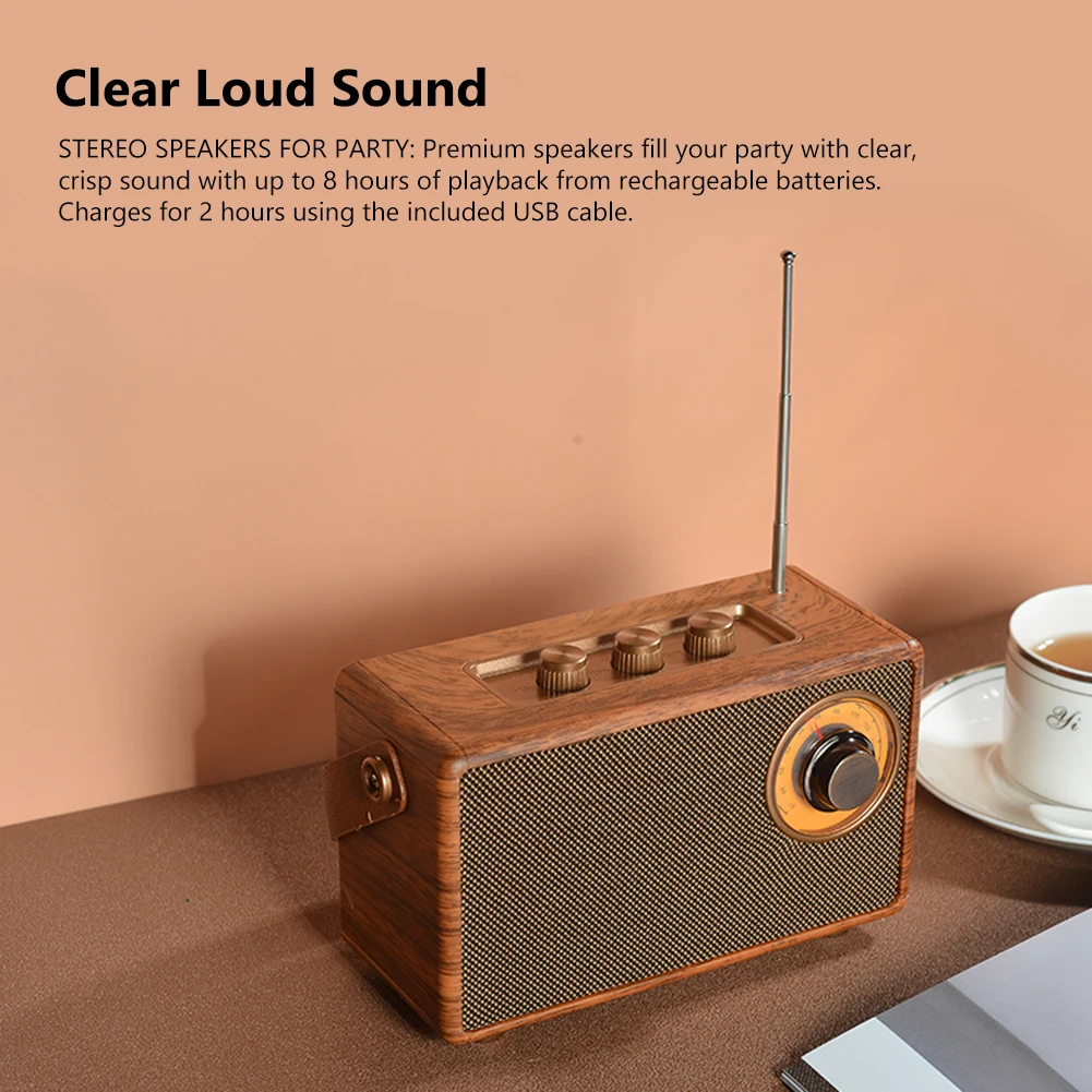 Rechargeable Retro Wireless Bluetooth Speaker High-Quality Powerful Stereo Sound Box Portable BT TF MP3 Player Vintage FM Radio
