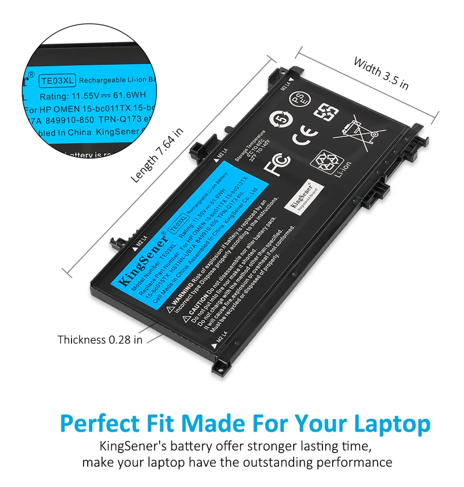 Te03xl 11.55v 61.6wh Laptop Battery For Hp Omen Tpn-q173 Hstnn-ub7a 15