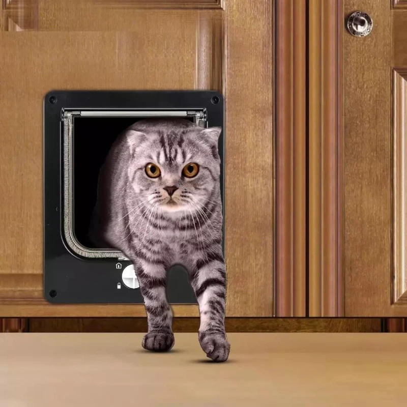Cat Door Pet Door Dog Cat Flap Door With 4 Way Security Pet Door With Controllable Access Direction Small Cat ABS Plastic Gates Doors Pet Supplies