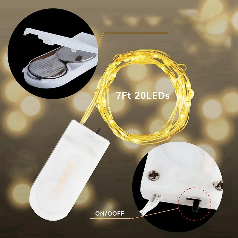 

LED Fairy Lights String Lights 12 Pack Battery Operated Fairy Lights Silver Wire 20 LED For Bedroom