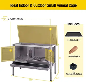 Outdoor Rabbit Hutch, Wooden Bunny Cages Indoor with Deeper Leakproof Tray 2