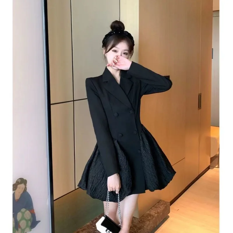

Black Dress Women's Clothing 2023 Spring and Autumn Season High End Waist Show Thin Temperament Blazer Dress