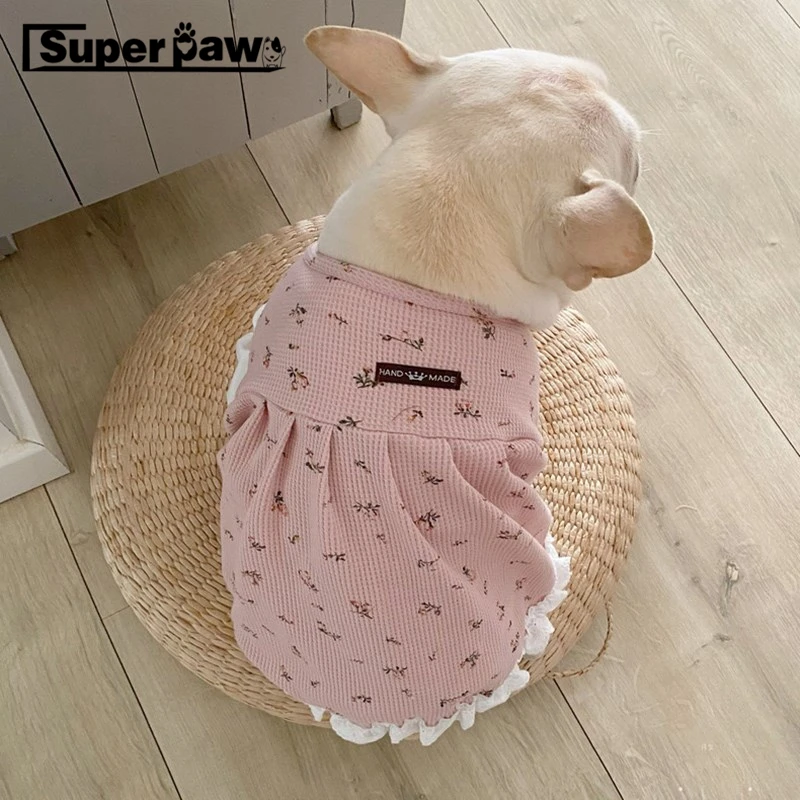 Fashion Pet Dog Autumn Winter Waffle Fabric Flower Dress Clothes Vest