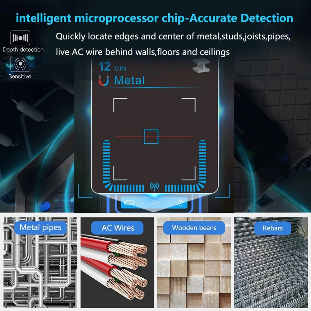 Noyafa NF-518 Metal Detector LCD Display Wall Scanner with Positioning Hole for AC Live Cable Wires Metal Wood Stud Find 4