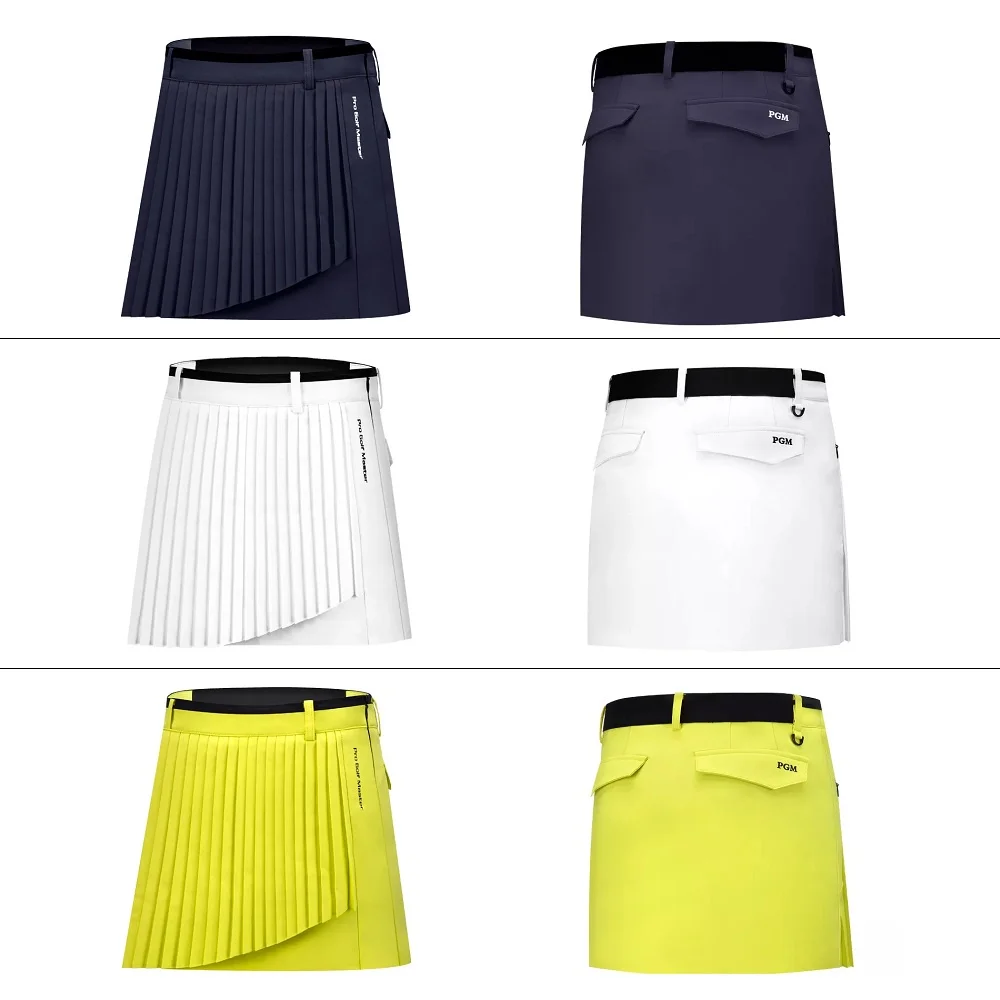 PGM Golf Skort Women Elastic Waistband Mid Waist Pleated Tennis Skirt with Safety Pant Breathable Sport Fabric for Summer