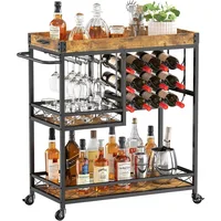 Bar Cart, Home Bar Serving Cart, 3 Tier Drink Cart with 12 Wine Bottle Racks, Liquor Beverage Cart for Kitchen Dining Livingroom 1