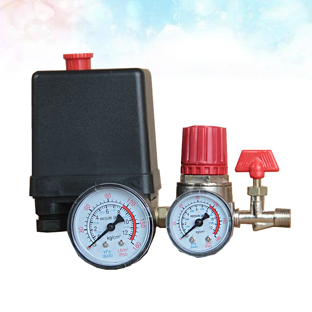 

Professional 4 Holes Durable Air Compressor Pressure Valve Switch Pump Pressure Control with Gauges Regulator