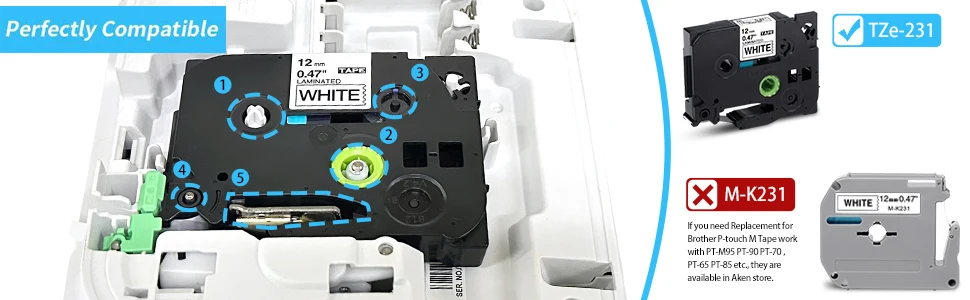 Description Picture 3 of itemTZE 231 Compatible 12mm Label Tape for Brother Ptouch Tze-231 Ribbons Labeling Maker Cassette Tape for PT-H100 PT-H110 Printer