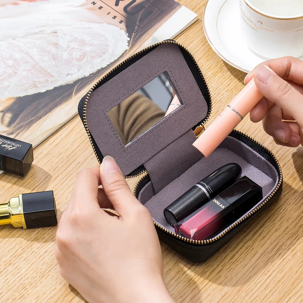 Small Makeup Bag Outdoor Makeup Pouch Genuine Leather