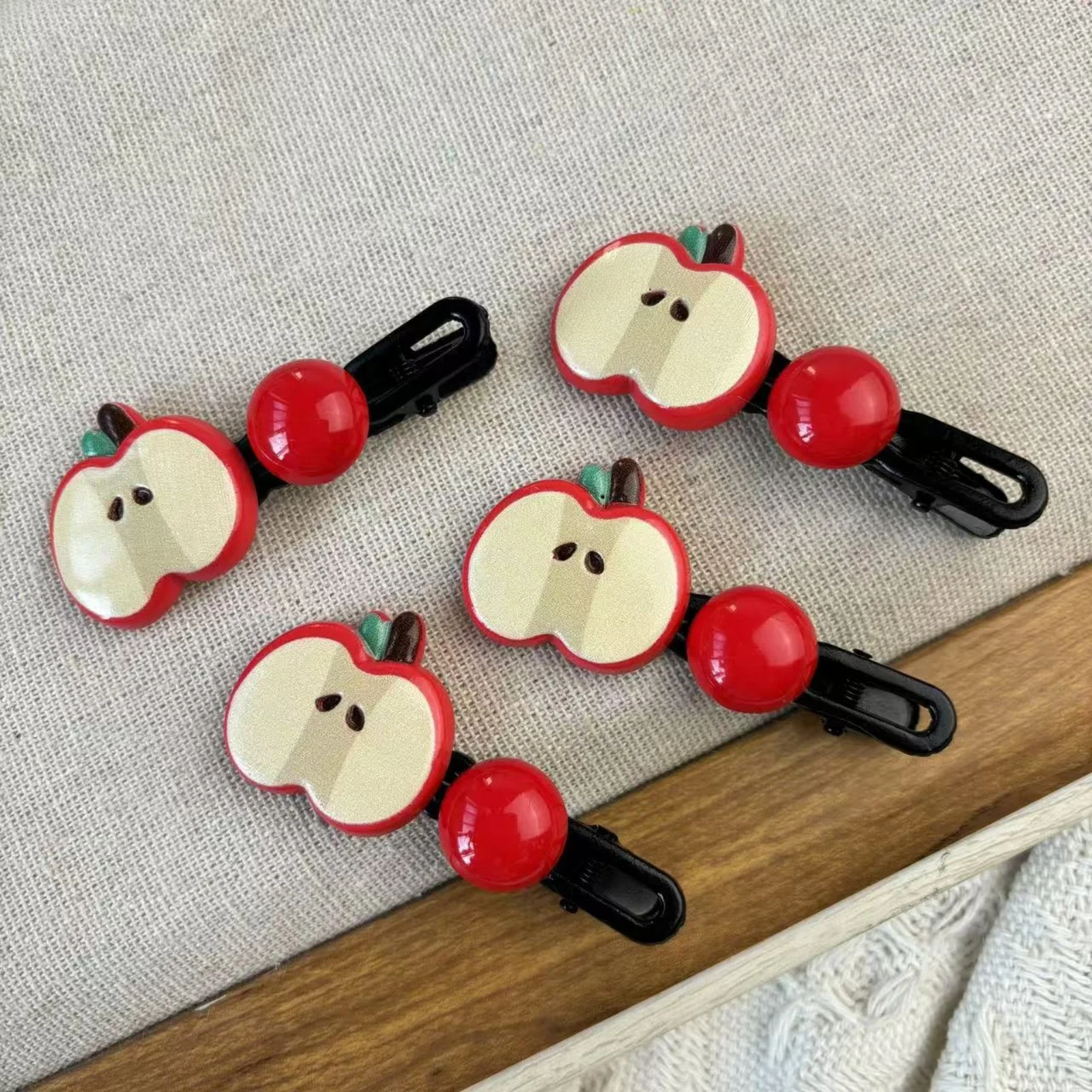 4PCS Apple & Star Hair Clips Set, Cute Red Fruit-themed Hairpins, Adorable Hair Accessories For Girls, Fun Fashion Hair Decor