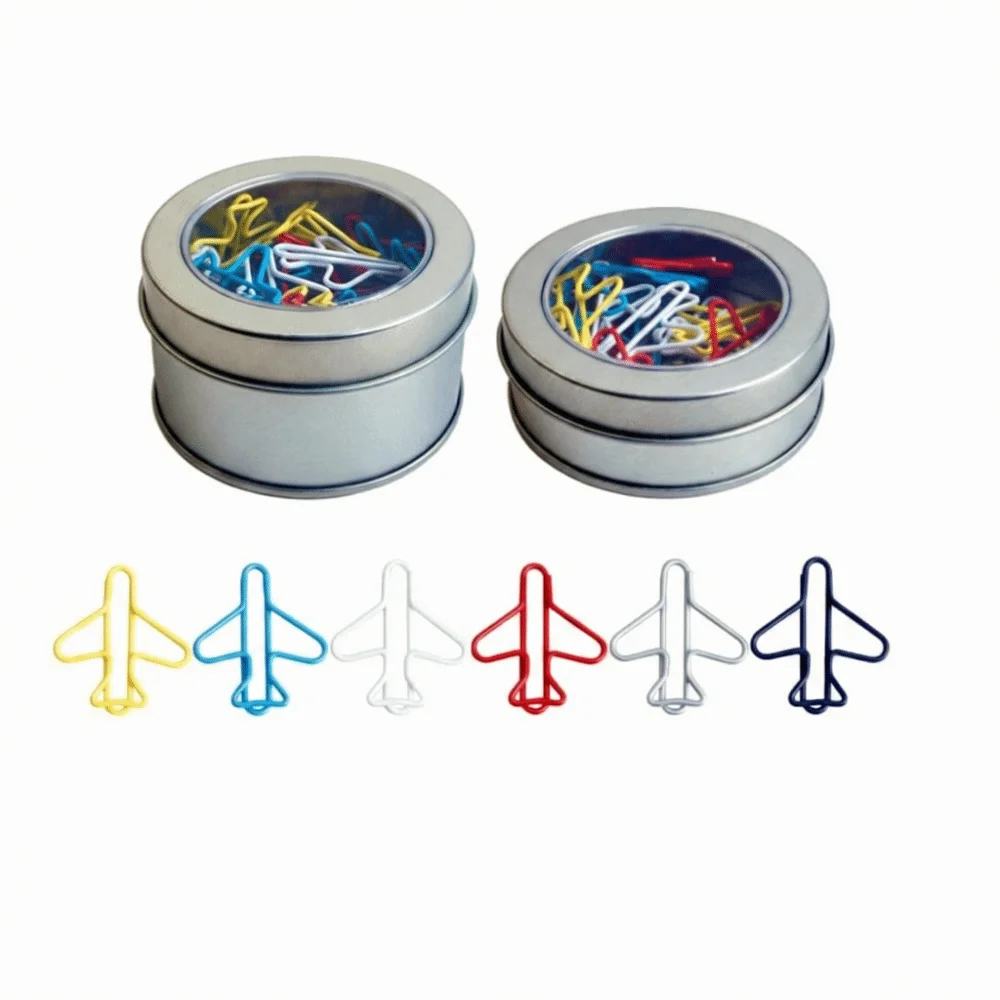 25Pcs/50Pcs 비행기 종이 클립 비행기 모양 멀티 컬러 비행기 모양 종이 클립 소형 플라스틱 코팅 금속