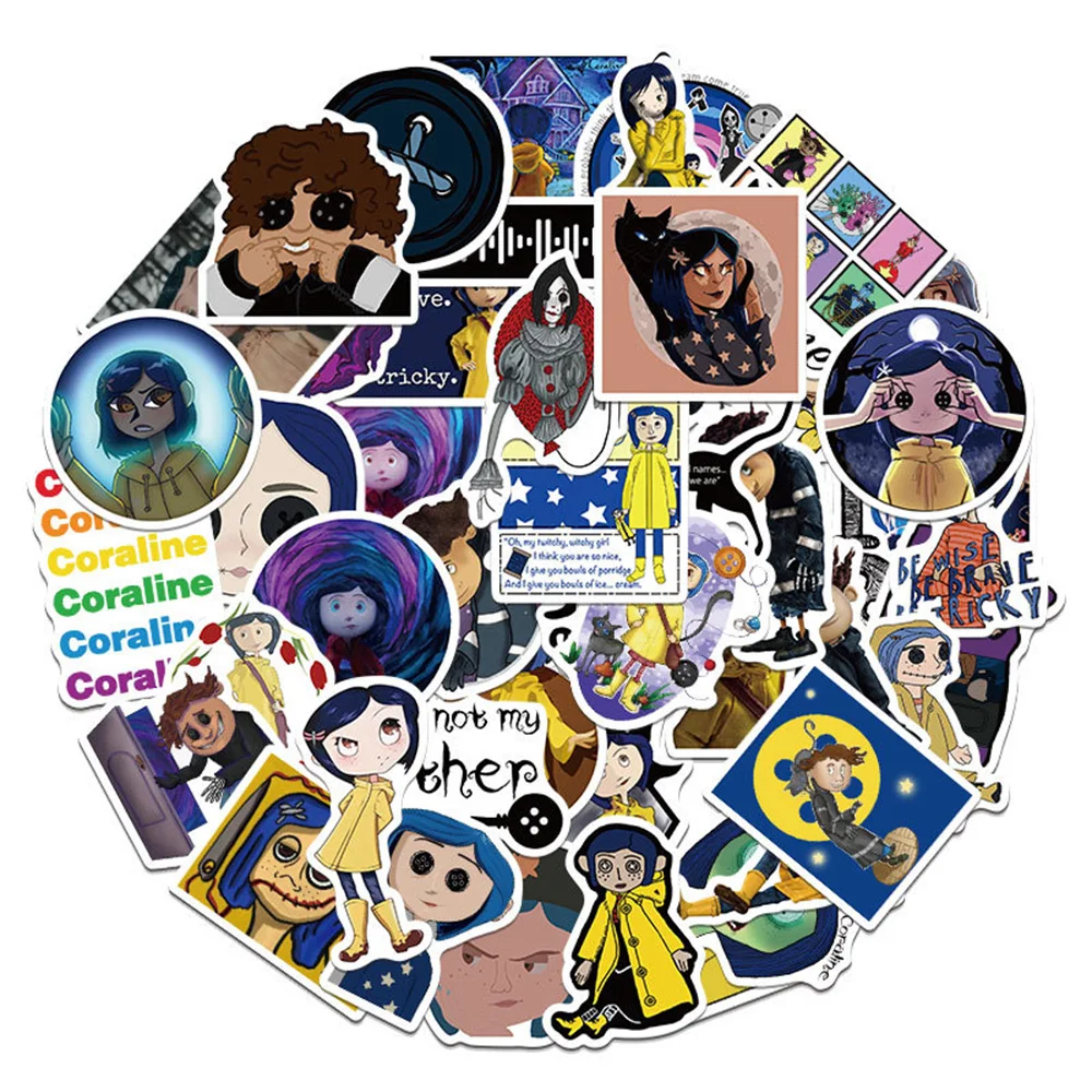 

10/30/50/100PCS Horror Cartoon Anime Move Coraline & the Secret Door Stickers DIY Luggage Phone Vinyl Decals Sticker Toy for Kid