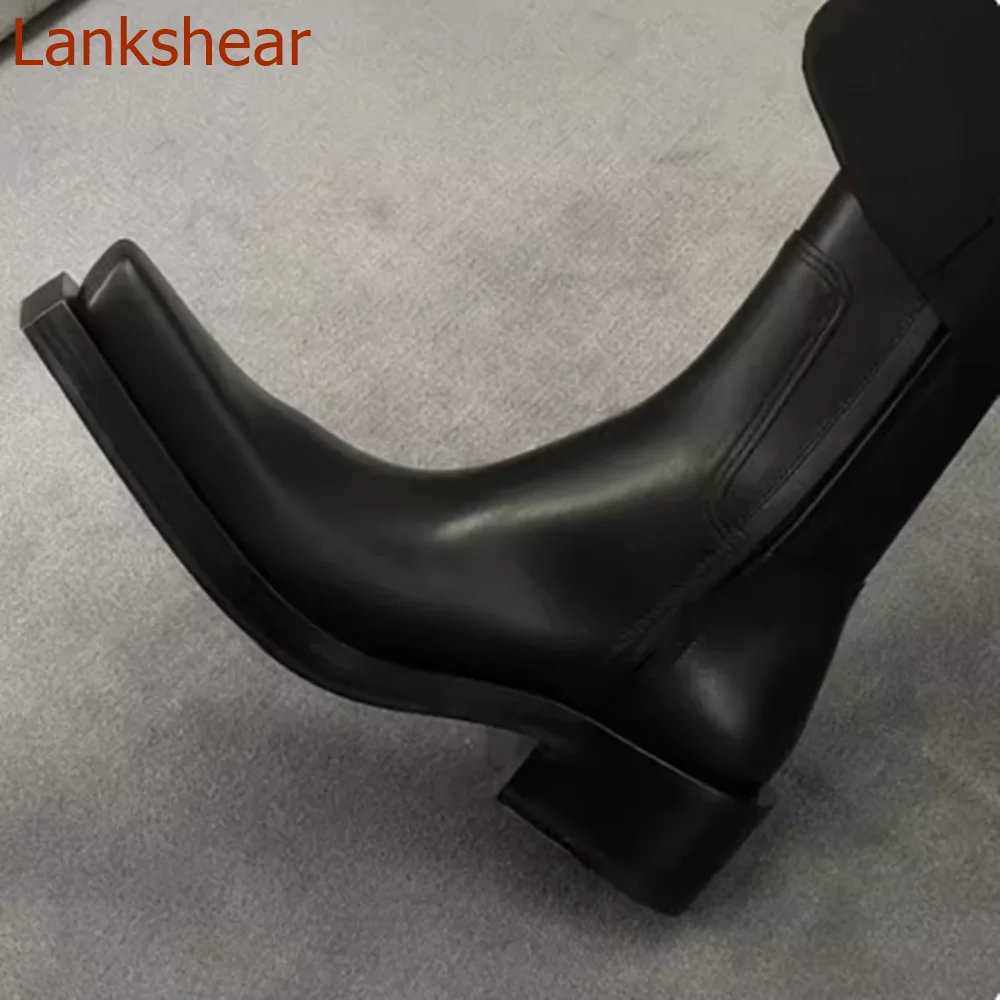 Square Toe Square Heel Women Boots Mid Calf Solid Black Side Zipper Fashion Casual Comfortable Sexy Women Shoes 2024 New Arrival