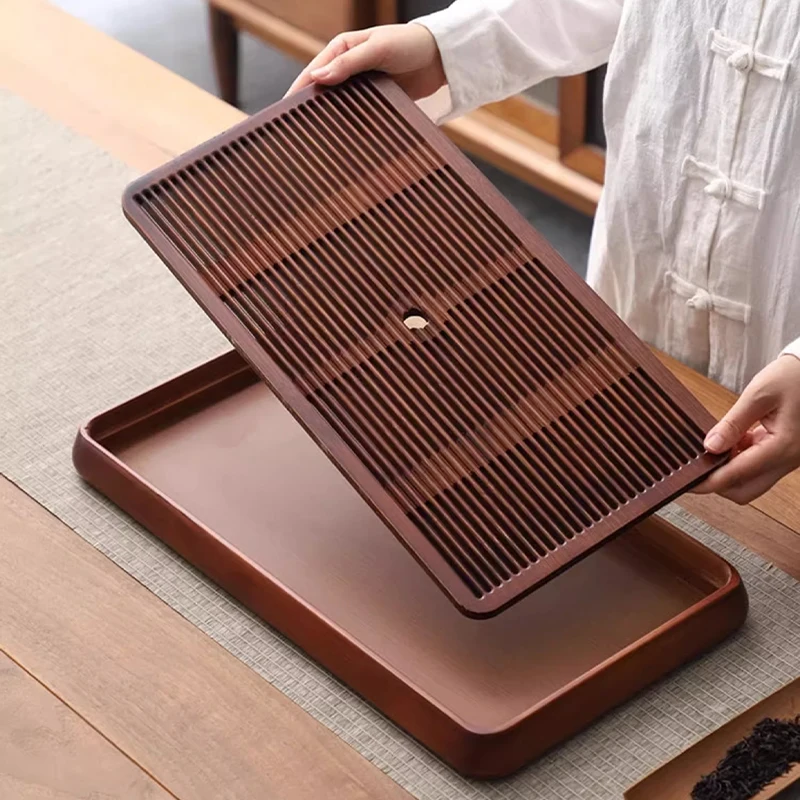 GIANXI Household Coffee Teapot Bamboo Tray Kitchen Restaurant Serving Tray for Decoration Rectangle Wooden Tea Tools Set