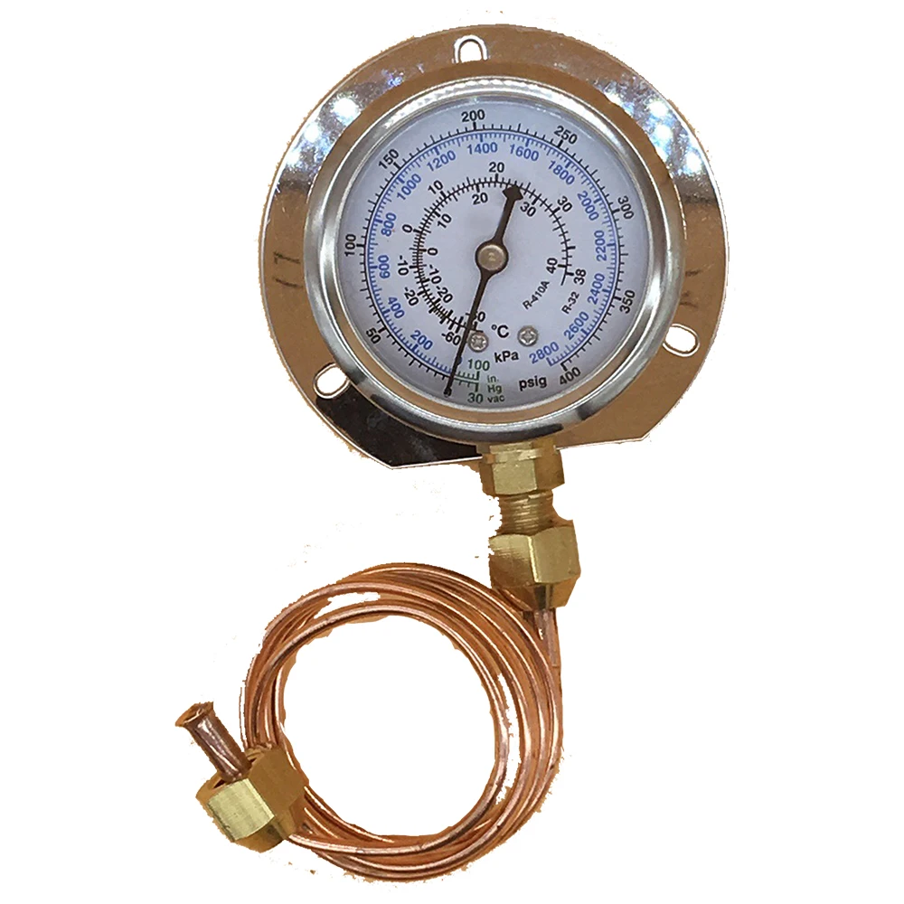 0400psi, radial freon Pressure Gauge for R410a and R32, with capillary tube with 1/4" SAE flare