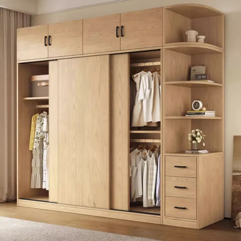 

Full Size Nordic Wardrobe Drawer Space Saving Wooden Hotel Wardrobe Storage Sliding Doors Roperos De Madera Home Furniture