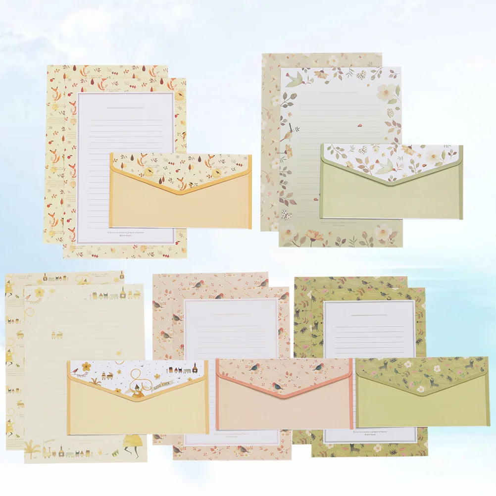 Letter Paper Envelopes Set Elegant Flower Pattern Stationery Sets Writing Paper Envelopes Printing Products 5pcs mailing envelopes