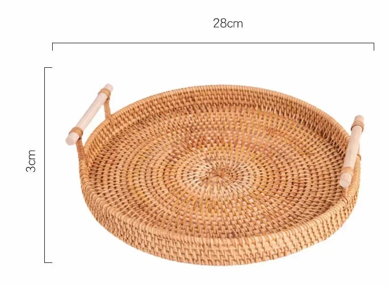 Plateau de service artisanal en rotin à deux poignées, plateau de présentation