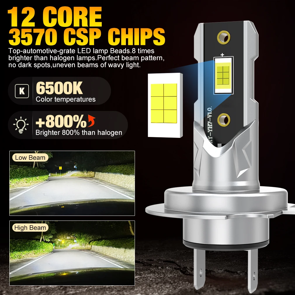H7 LED Bulb Headlight Kit Mini Wireless 50W 20000LM 6500K CSP For Car Headlamp 12V White Auto Diode Lamps Fanless Led