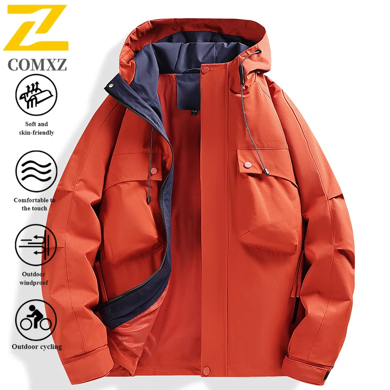 Mens Waterproof Windbreaker Jacket Outdoor Hiking  Coat fishing Casual Workwear Hooded Solid Color Lightweight Multi Functional