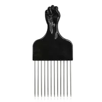 Professional Wide Teeth Fist Shape Black Handle Afro Pick Hair Comb Metal Salon Comb 1
