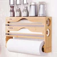 4in1 Bamboo Compartment Cling Film Tin Foil Cutter Box With Kitchen Paper Wall Mounted Paper Towel Kitchen Organizer Accessories 2