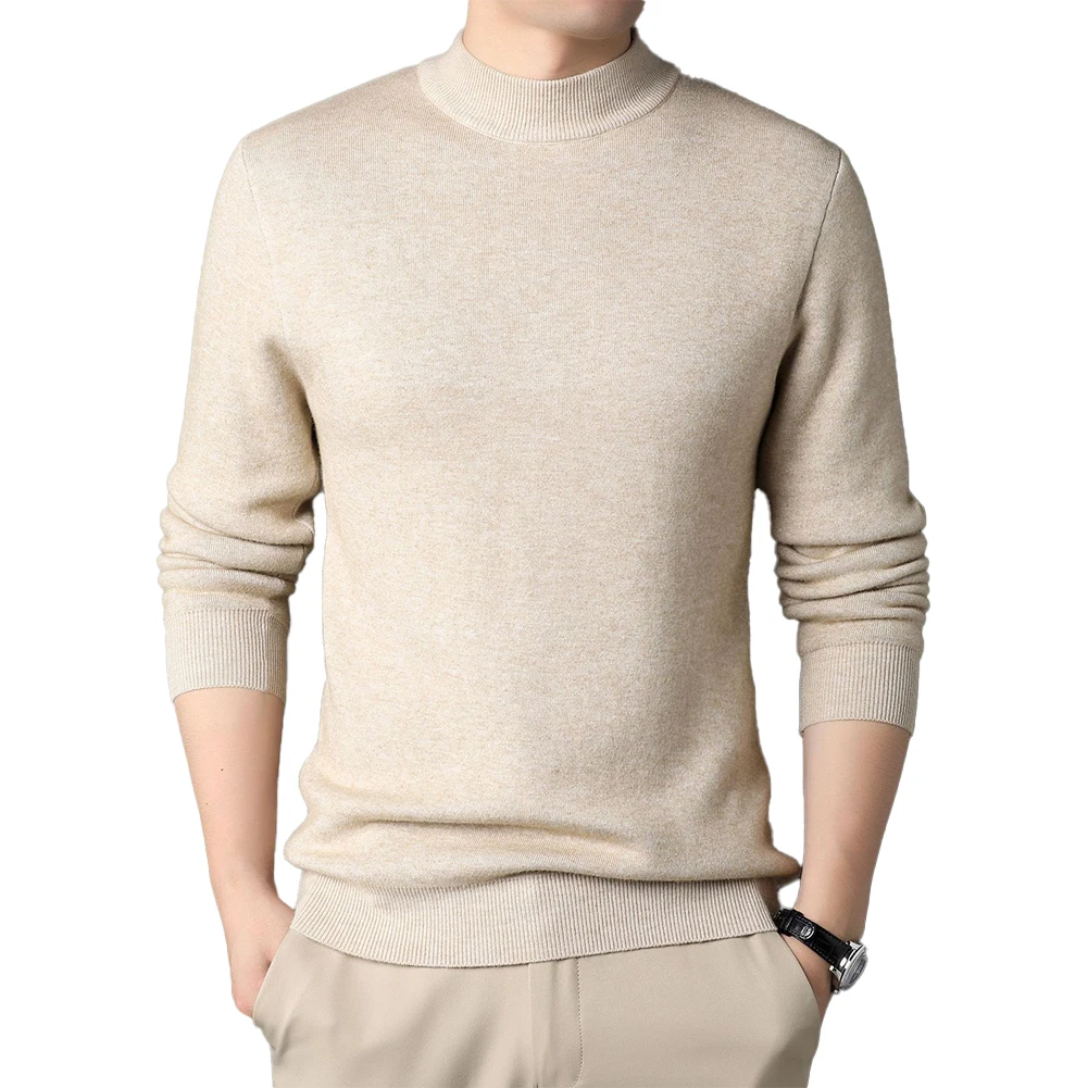 

Top Sweater Half Turtleneck Knit Top Long Sleeve Men Polyester Pullover Slight Stretch Solid Color Comfy Fashion