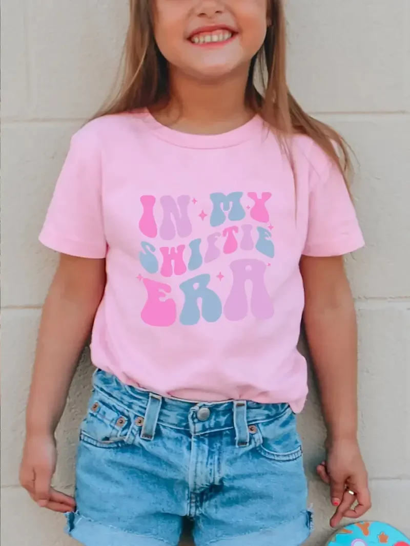 Children's T-shirt  IN MY SWIFTIE ERA Print Crew Neck Short Sleeve T-shirt, Girls Kids Casual Tops for Spring Summer Autumn 3