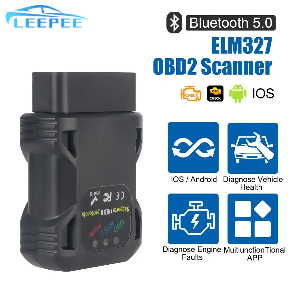 

OBD2 сканер OBD II автомобильный диагностический инструмент Bluetooth 5,0 ELM327 V1.5 считыватель кодов для Android/IOS Windows