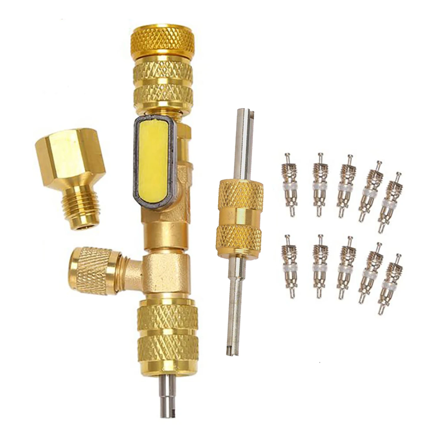 

Средство для удаления сердцевины клапана с портом двойного размера 1/4 и 5/16 дюйма, 10 шт. сердечников клапана 5v1 и двойная головка для хладагента