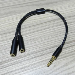 Premium Nylon - Braided 3.5MM Audio Splitter Cable - Male to Dual Female Stereo Adapter (Black)