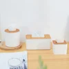 Plastic Tissue Box Wooden Lid Square Napkin Holder Container Wet Tissue Paper Dispenser Case Modern Home Car Organizer 5