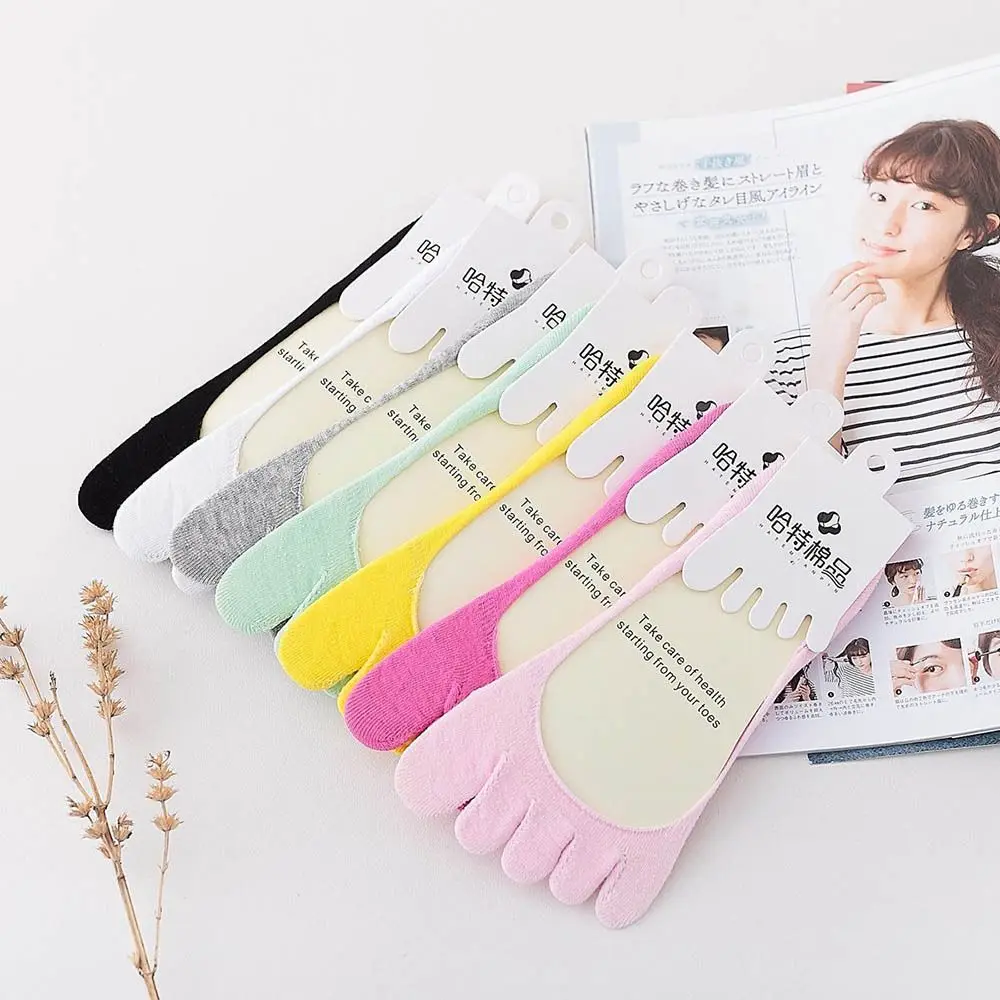 

Cute Anti-slip Spring For Women Autumn Short Socks Solid Color Five Toe Socks Boat Socks Five Finger Socks Female Hosiery